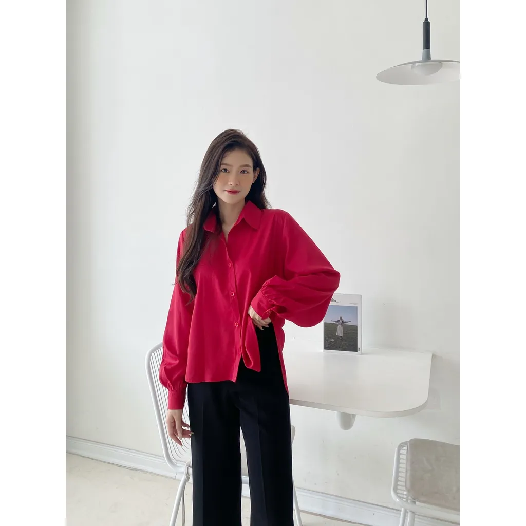 Ảnh YU CHERRY | Áo sơ mi nữ tay bồng đuôi cá Freesize Basic Shirt YA432 4