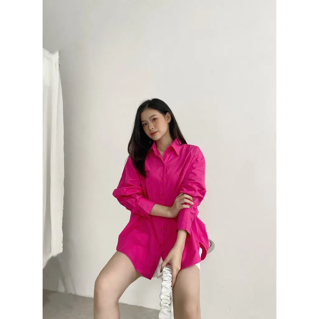 Ảnh YU CHERRY | Áo sơ mi nữ tay dài, áo somi nữ form rộng, có thể mặc giấu quần Basic Cotton Shirt YA381 1