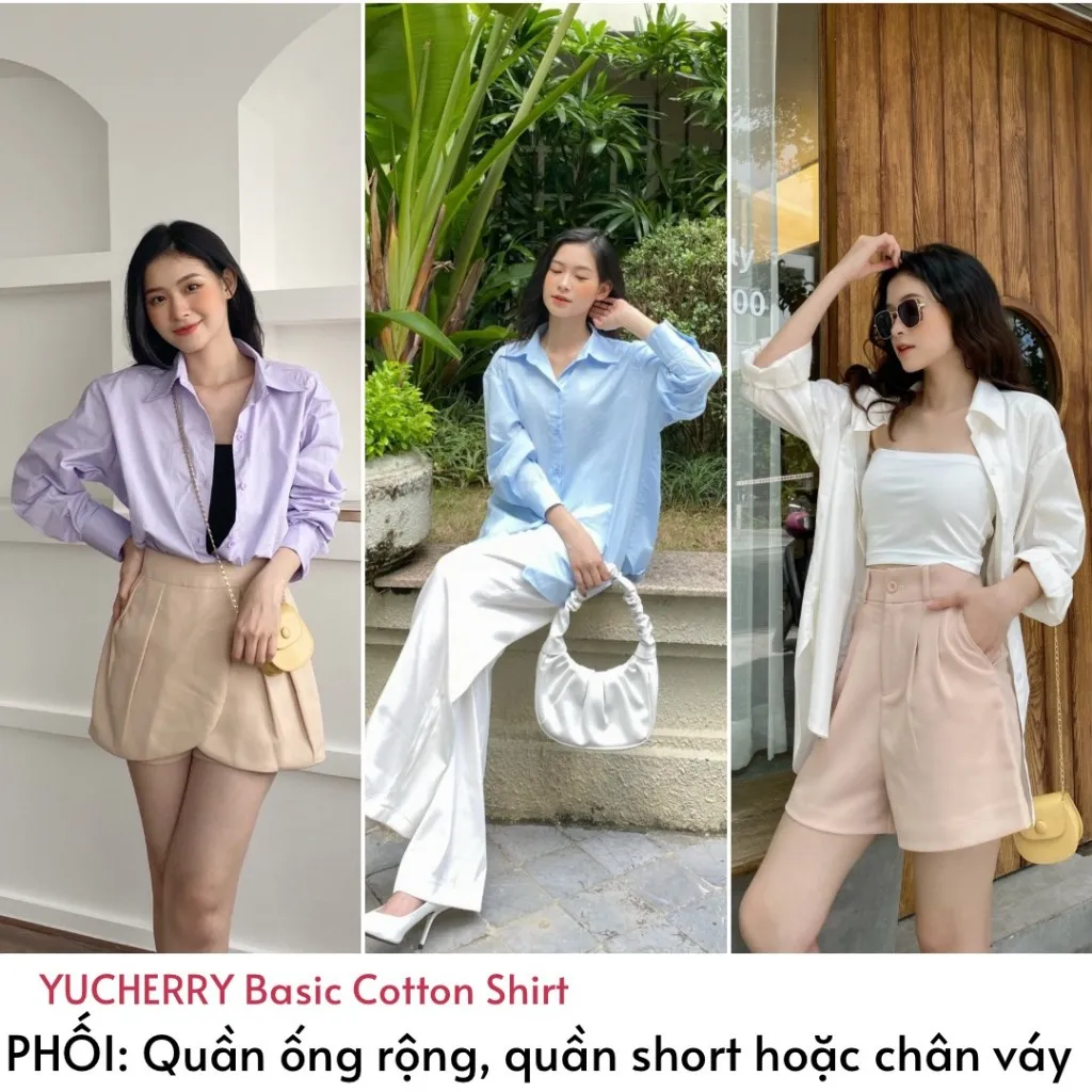 Ảnh YU CHERRY | Áo sơ mi nữ tay dài, áo somi nữ form rộng, có thể mặc giấu quần Basic Cotton Shirt YA381 2