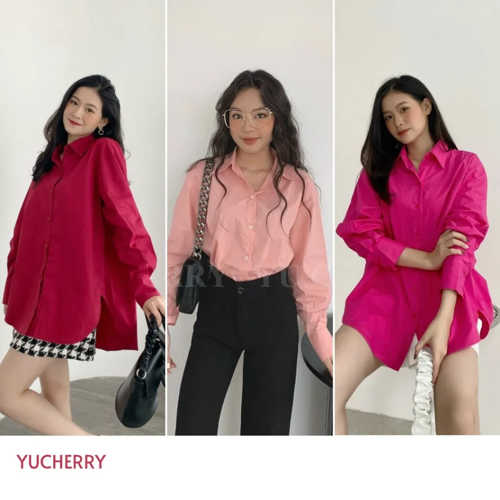Ảnh YU CHERRY | Áo sơ mi nữ tay dài, áo somi nữ form rộng, có thể mặc giấu quần Basic Cotton Shirt YA381 3