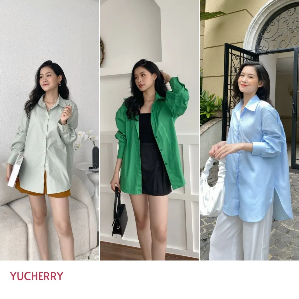 Ảnh YU CHERRY | Áo sơ mi nữ tay dài, áo somi nữ form rộng, có thể mặc giấu quần Basic Cotton Shirt YA381 4