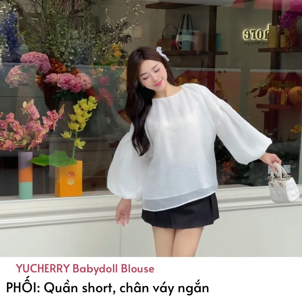 Ảnh YU CHERRY | Áo thiết kế nữ form babydoll tay bồng dài Babydoll Blouse YA495 1