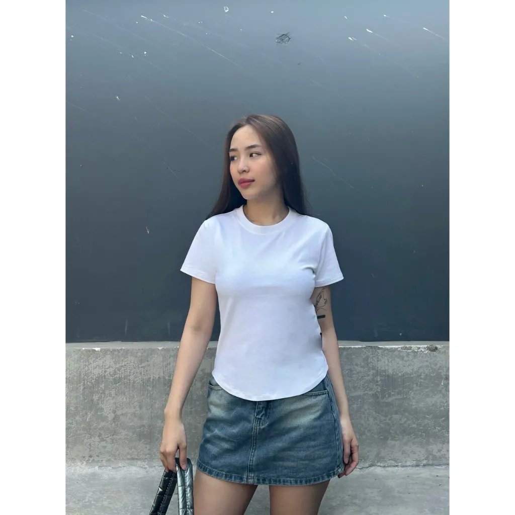 Ảnh YU CHERRY | Áo thun Baby Tee TRƠN nữ cotton 4 chiều tay ngắn Slimfit Plain Babytee YP029 1