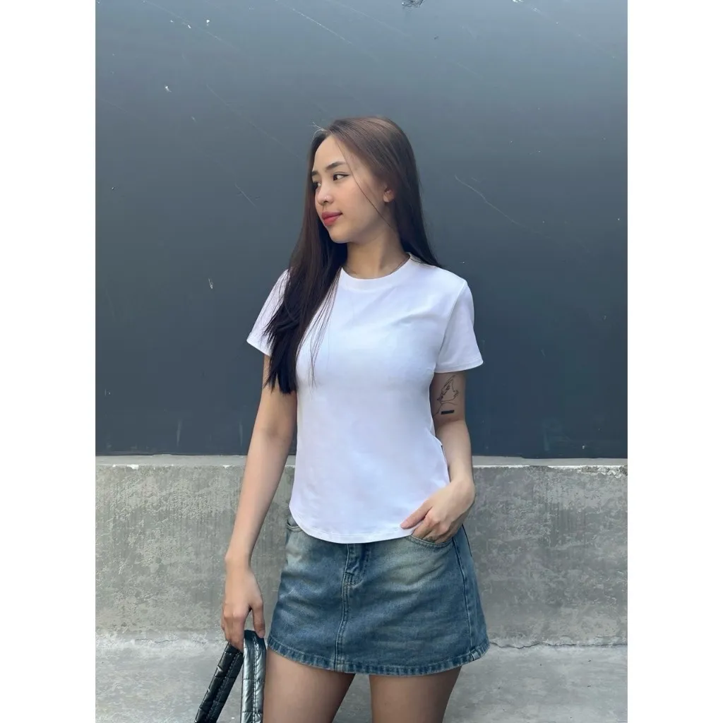 Ảnh YU CHERRY | Áo thun Baby Tee TRƠN nữ cotton 4 chiều tay ngắn Slimfit Plain Babytee YP029 3