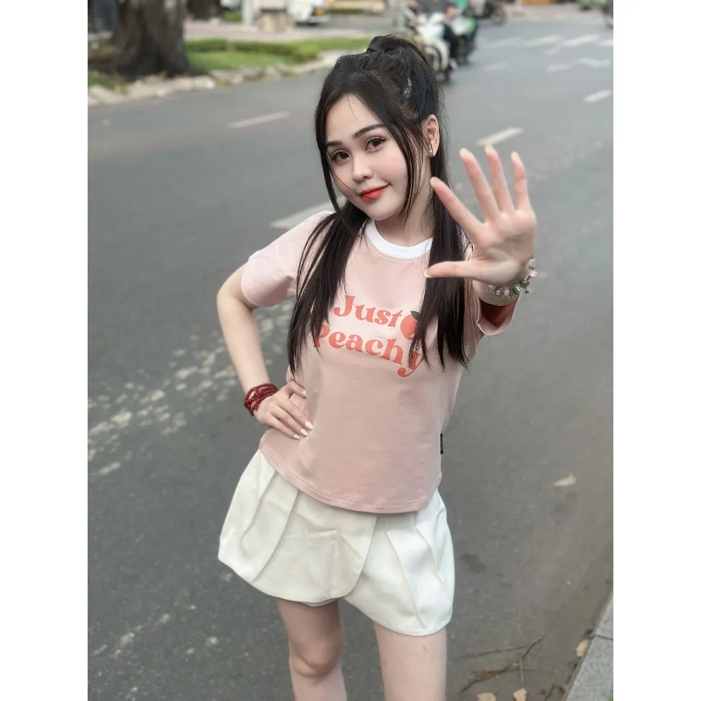 Ảnh YU CHERRY | Áo thun Baby Tee nữ cotton 4 chiều tay ngắn Just Peachy Babytee YP032 1