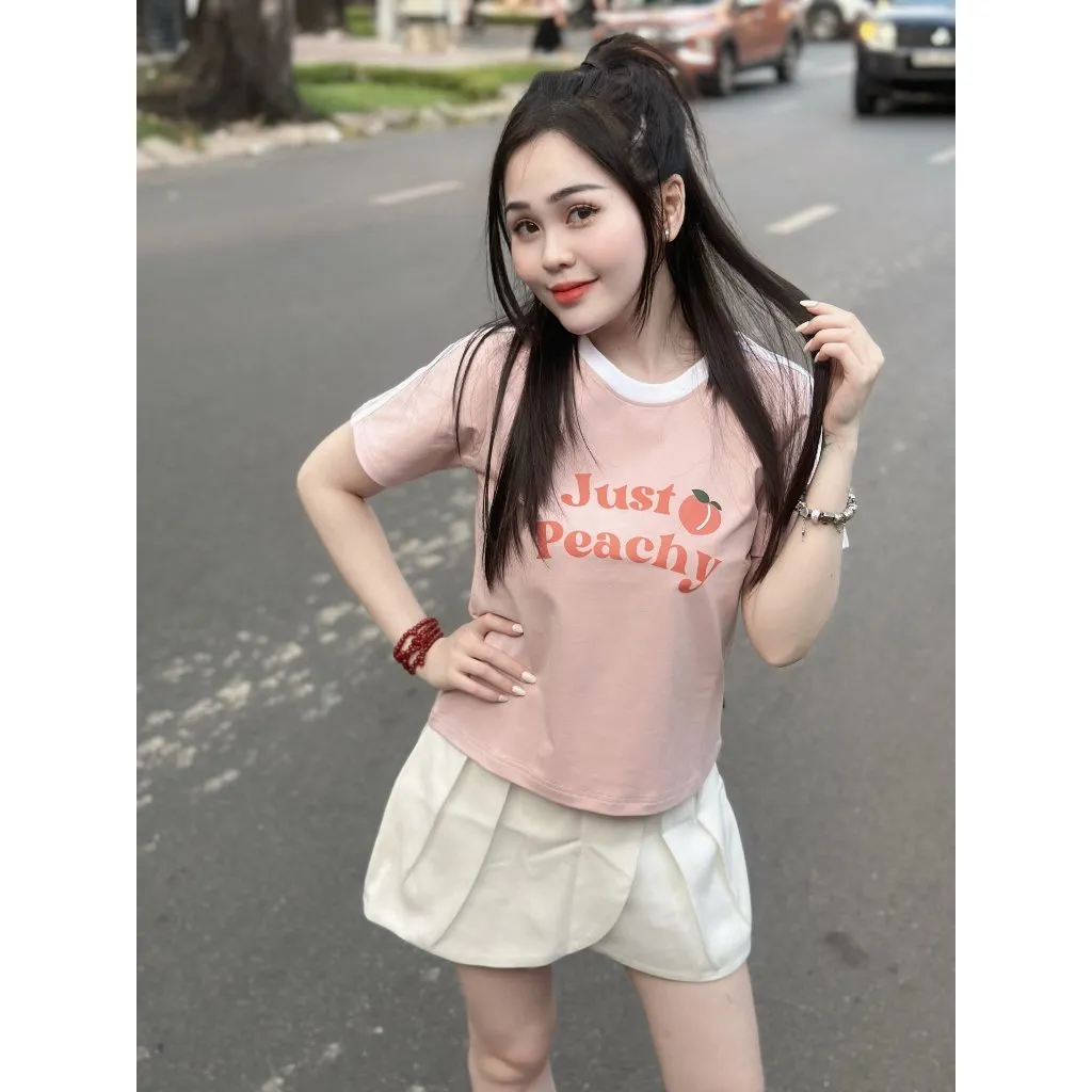 Ảnh YU CHERRY | Áo thun Baby Tee nữ cotton 4 chiều tay ngắn Just Peachy Babytee YP032 2