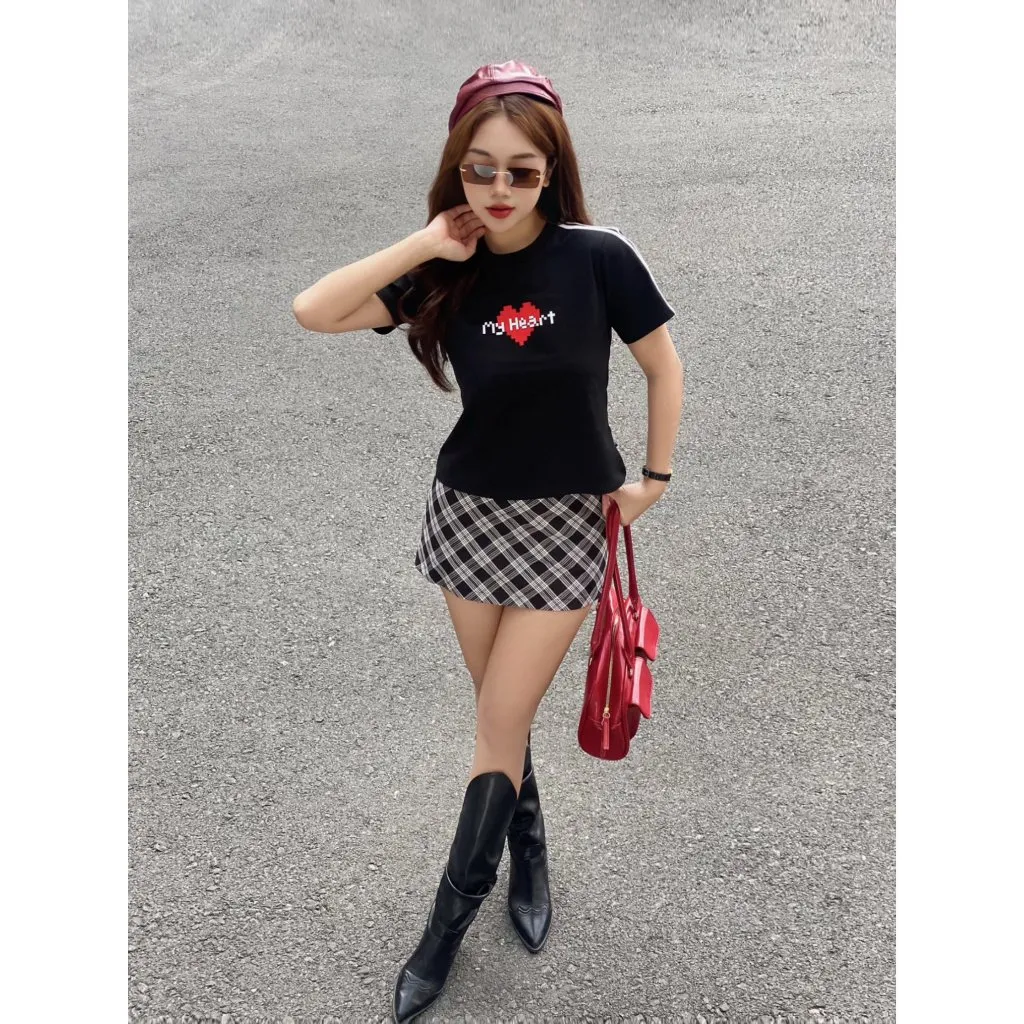 Ảnh YU CHERRY | Áo thun Baby Tee nữ cotton 4 chiều tay ngắn My Heart Babytee YP021 2