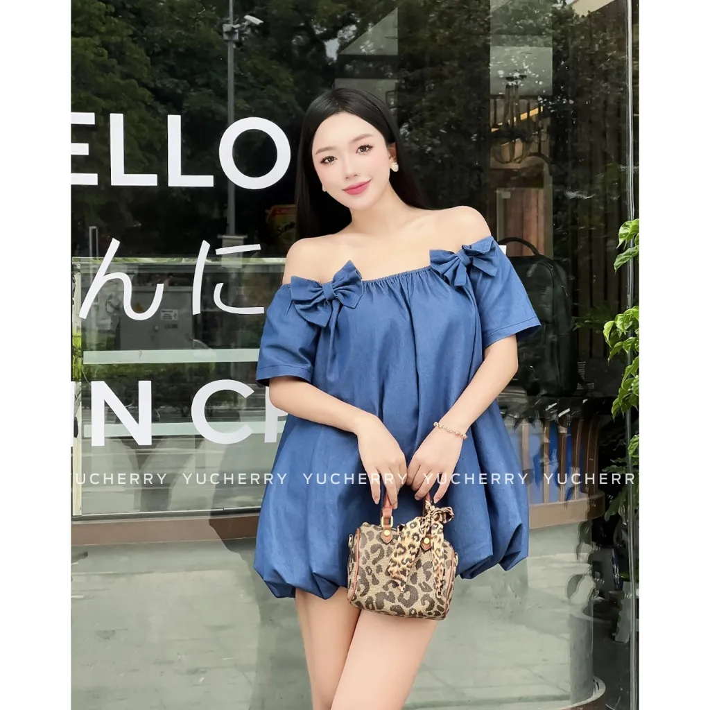 Ảnh YUCHERRY | Đầm trễ vai phối nơ from babydoll BABY PEPLUM DRESS YD188 3