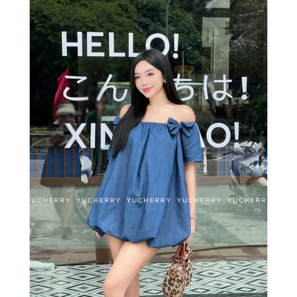 Ảnh YUCHERRY | Đầm trễ vai phối nơ from babydoll BABY PEPLUM DRESS YD188 4