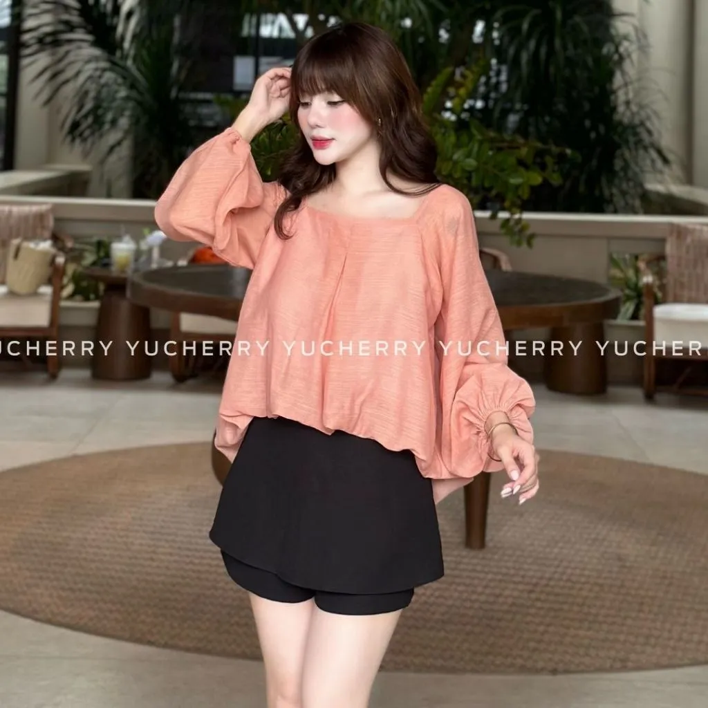 Ảnh YUCHERRY | Áo kiểu nữ tay phồng thiết kế cột dây phía sau KIMMIE TIE TOP YA506 1