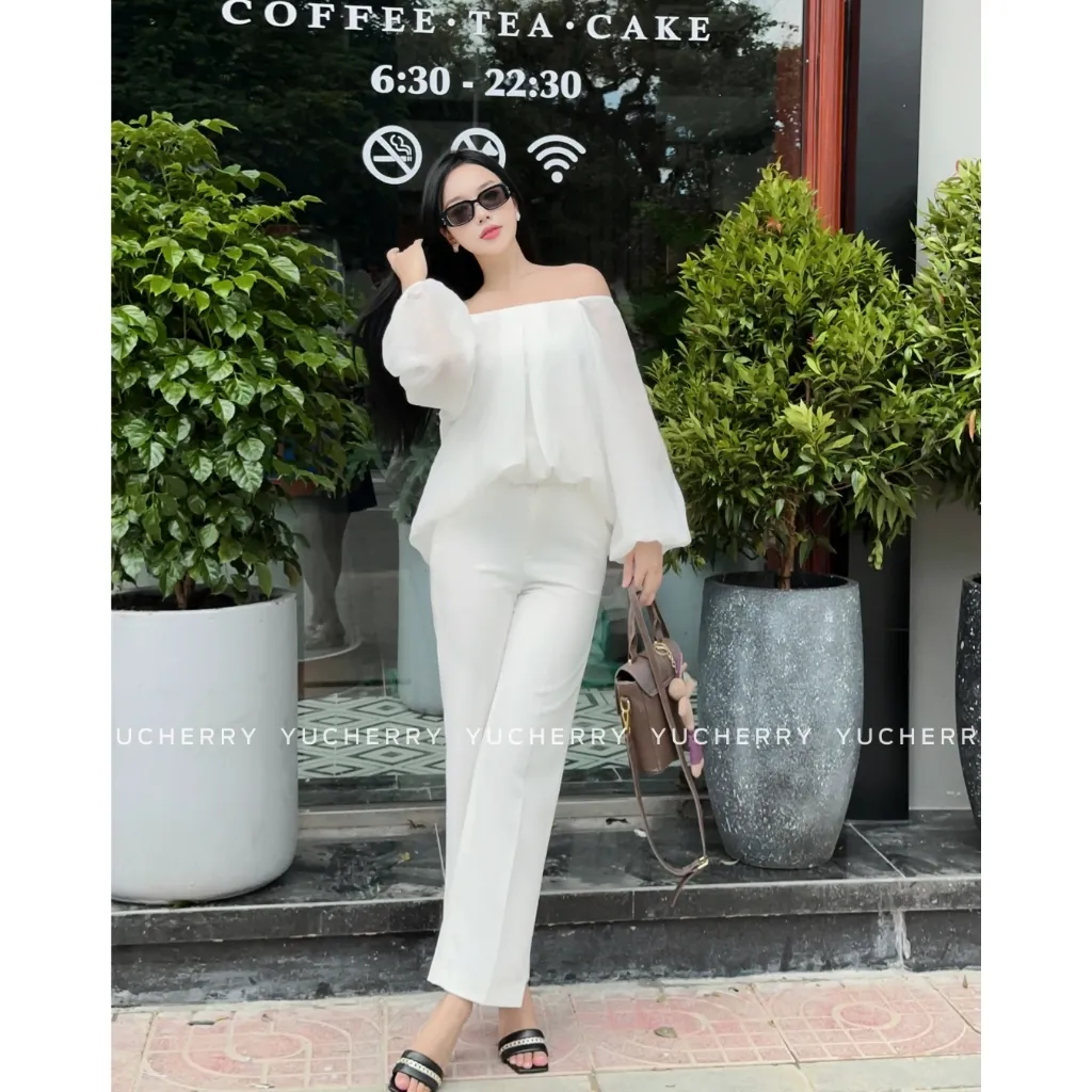 Ảnh YUCHERRY | Áo kiểu nữ tay phồng thiết kế cột dây phía sau KIMMIE TIE TOP YA506 3