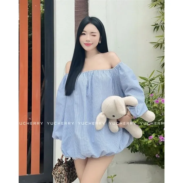 Ảnh YUCHERRY | Áo Trễ Vai Sọc Babydoll PUMPKIN TOP YA508 1