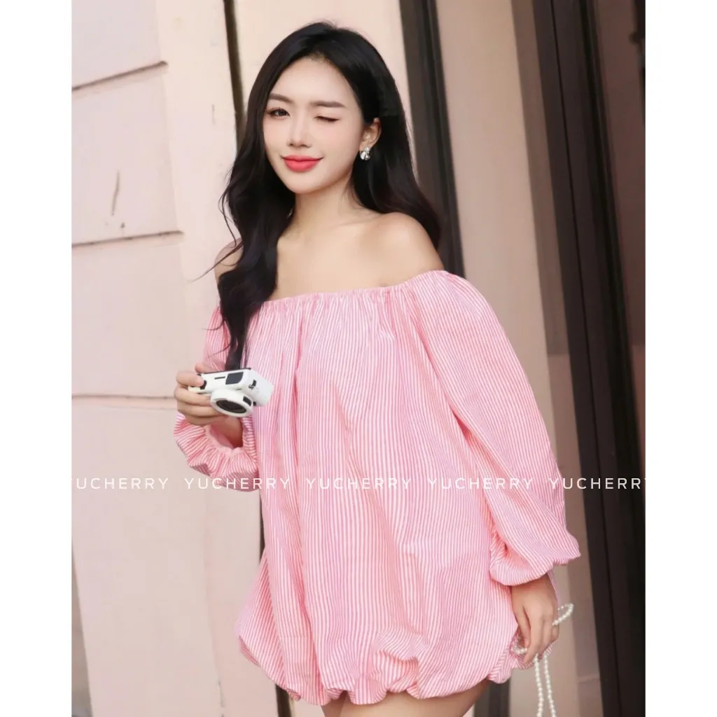 Ảnh YUCHERRY | Áo Trễ Vai Sọc Babydoll PUMPKIN TOP YA508 3