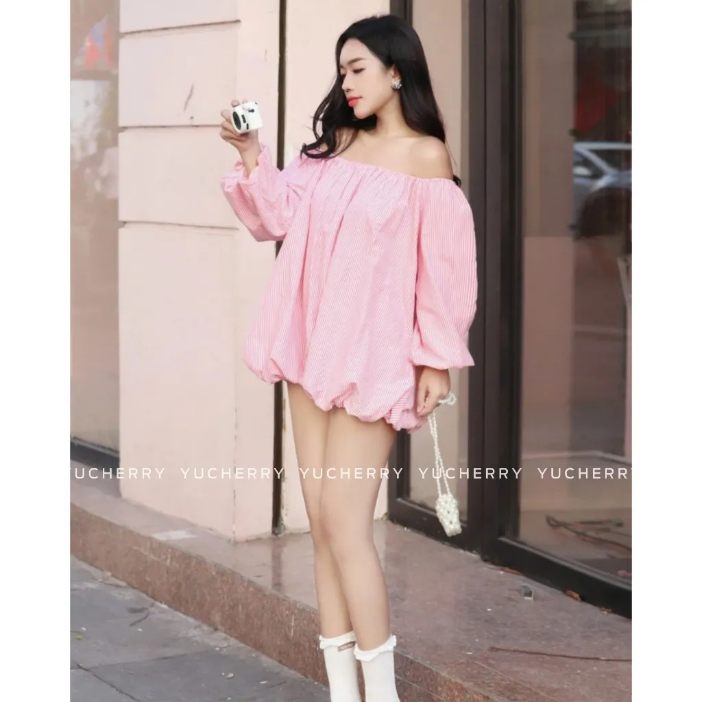 Ảnh YUCHERRY | Áo Trễ Vai Sọc Babydoll PUMPKIN TOP YA508 4
