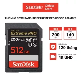 Thẻ nhớ SDXC SanDisk Extreme Pro U3 V30 512GB 200MB/s SDSDXXD-512G-GN4IN