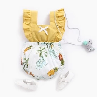 Bộ Áo Liền Quần Sanlutoz Bằng Chất Liệu Cotton Phong Cách Thời Trang Mùa Hè In Họa Tiết Quả Dứa Dành Cho Bé Gái