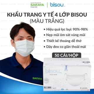 Khẩu trang y tế 4 lớp Bisou (Màu Xanh và Màu Trắng) - 50 cái/hộp