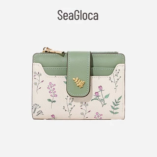 Seagloca Thời Trang Mới Niche Đơn Giản Cổ Điển In Hoa Tươi Dây Kéo Gấp Đôi Ví Ngắn Cho Nữ