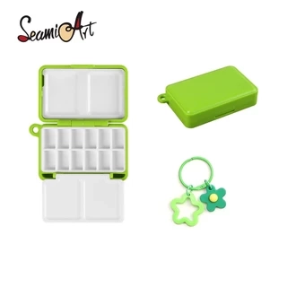 Seamiart 12 Lưới Mini Du Lịch Nhựa Hộp Tranh Có Móc Khóa Di Động Màu Nước Bảng SS25 Xuân Hè Màu