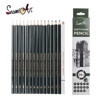SeamiArt Bộ 14 bút chì phác thảo loại 6H-12B tiêu chuẩn tiện dụng
