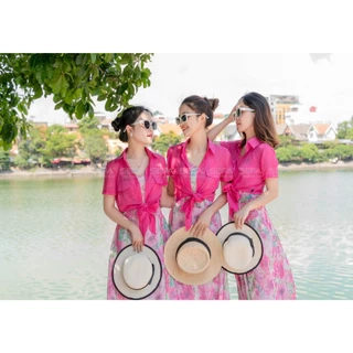Áo sơ mi buộc vạt cổ đức mỏng dạng khoác ngoài chất liệu tơ bảng màu xinh có túi ngực dễ phối đồ