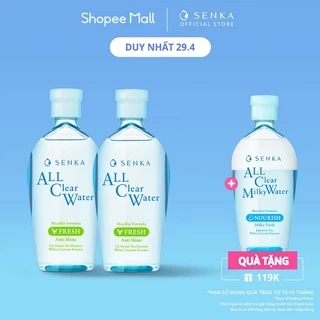 Bộ 02 Nước tẩy trang Micellar Dưỡng Sáng Cấp ẩm Senka All Clear Water Bright 230ml/chai