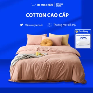 Bộ Chăn Ga Gối Đệm He thong NEM Cao Cấp Bộ Vỏ Chăn Drap Ga Ra Gối Nệm Đệm 5 Món Cotton Trơn Phủ Trải Giường