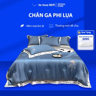 Bộ drap giường He thong NEM cao cấp Set bộ vỏ chăn ga ra gối nệm đệm 5 món lụa thái trải phủ giường mùa hè mát lạnh
