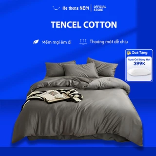 Bộ ga giường lụa He thong NEM cao cấp Set bộ vỏ chăn ga ra gối nệm đệm 5 món tencel cotton trải phủ giường mát lạnh