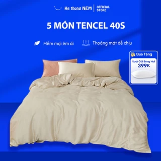 Set Chăn Ga Gối 5 Món  He thong NEM Cao Cấp Bộ Set Chăn Ga Trải Giường Bốn Mùa Vải Tencel Cotton Có Vỏ Chăn Lồng Ruột