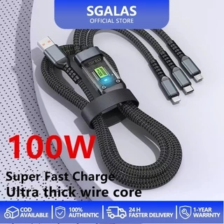 Dây cáp sạc nhanh SGALAS 3 trong 1 6A 120W Micro USB Type-C 1.2M thích hợp cho Huawei Samsung Xiaomi