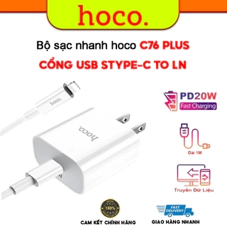 Bộ Sạc Nhanh Chính Hãng Hoco C76 Plus Type-C To LN PD 20W Dành Cho iP 7 Đến 14-Promax Chân Tròn