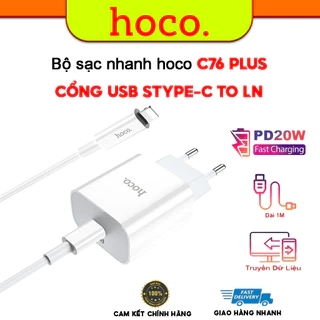 Bộ sạc nhanh Hoco C76 Plus kèm cáp Typec to IP PD20W dùng cho IP8 đến 14promax dài 1m, Chân Tròn