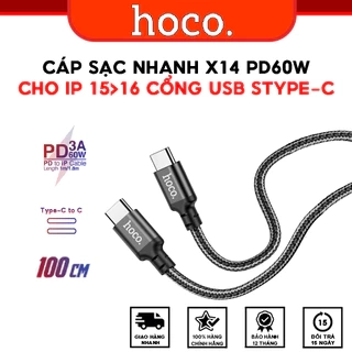 Cáp Sạc Nhanh PD 60W Hoco Type-C, Tốc Độ Truyền Tải Dữ Liệu Nhanh X2 Lần Cho IP15,16, Ss,Xiaomi,Oppo