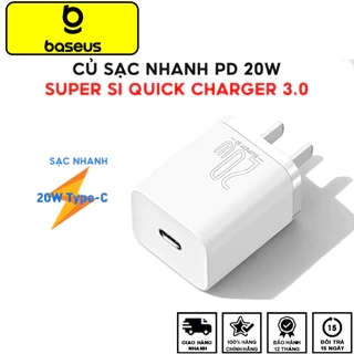 Củ Sạc Nhanh 20W Baseus Super Si Chống Cháy Nổ Cho IP 14 8-X-10-11-12-13-14-15-Pro-Plus-Promax