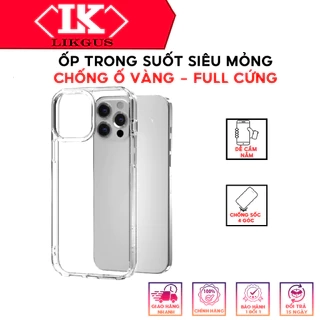 Ốp Lưng LIKGUS DIAMOND Siêu Mỏng Lưng Cứng Viền Cứng Không Ố Vàng Cho IP 11-12-13-14-15-16-Promax