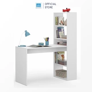 Bàn Làm Việc Kết Hợp Kệ Sách Màu Trắng SIB Decor, Gỗ Chống Ẩm, Bề Mặt Melamine Chống Trầy BLV22