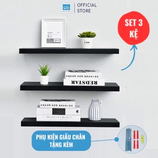 Set 3 Kệ Treo Tường Thanh Ngang Rộng 20cm, Gỗ Dày 25mm Chống Ẩm SIB Decor KT005