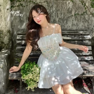 Đầm Trễ Vai Trắng Phối Hoa CALLIOPE quyến rũ phù hợp đi chơi, dự tiệc - Simple Twist