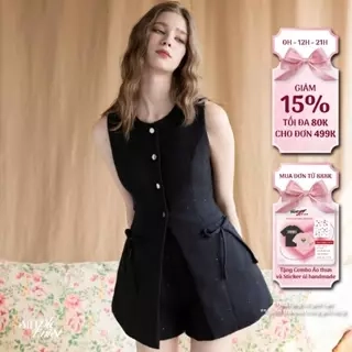 Set dạ tweed áo cộc tay và quần short màu kem và đen Grace Set thanh lịch thời thượng - Simple Twist