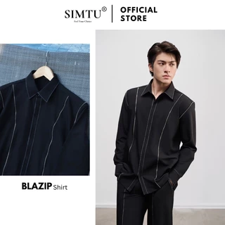 Áo sơ mi nam màu đen viền chỉ trắng SIMTU chất liệu cotton lạnh cao cấp, viền dây kéo thời trang | SM006