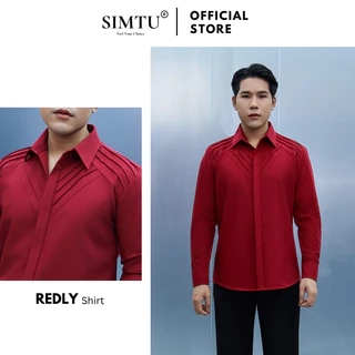 Áo sơ mi nam màu đỏ đô tay dài SIMTU chất liệu cotton mềm mịn, điểm nhấn xếp li thời trang |SM046