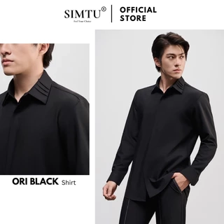 Áo sơ mi nam SIMTU cao cấp màu đen cơ bản - điểm nhấn lá cổ xếp ly, đô lưng sau bắt chéo thời trang | SM001