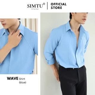 Áo sơ mi nam tay dài màu xanh dương SIMTU viền line thời trang, chất liệu cotton lạnh cao cấp | SM037