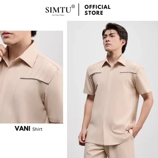 Áo sơ mi nam tay ngắn cao cấp SIMTU màu nude kem - điểm nhấn dập ly hai bên thời trang | SM005