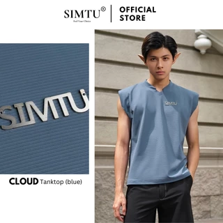 Áo tanktop nam màu xanh dương form suông SIMTU vải thun gân co giãn 4 chiều cao cấp, có đệm vai áo | AT003