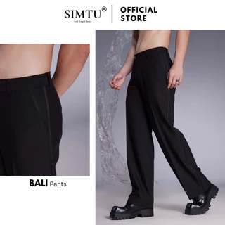 Quần dài nam ống suông rộng màu đen SIMTU điểm nhấn viền line da bóng, chất liệu cotton co giãn 2c | QT009