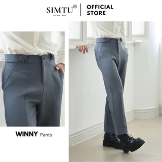 Quần tây nam màu ghi xám ống suông SIMTU điểm nhấn phối rã, cách điệu đai đĩa quần thời trang | QT006