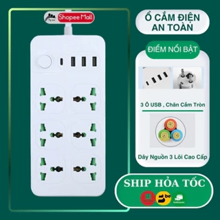 Ổ cắm điện đa năng thông minh, Sipanic 3 cổng USB 1 cổng Type-C sạc nhanh, chịu tải 2500W Dây dài 2M