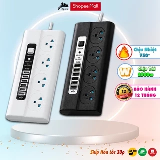 Ổ cắm điện Sipanic 6 cổng USB Sạc nhanh Chịu tải 2500w dây dài 2m2 chống quá tải, chống giật